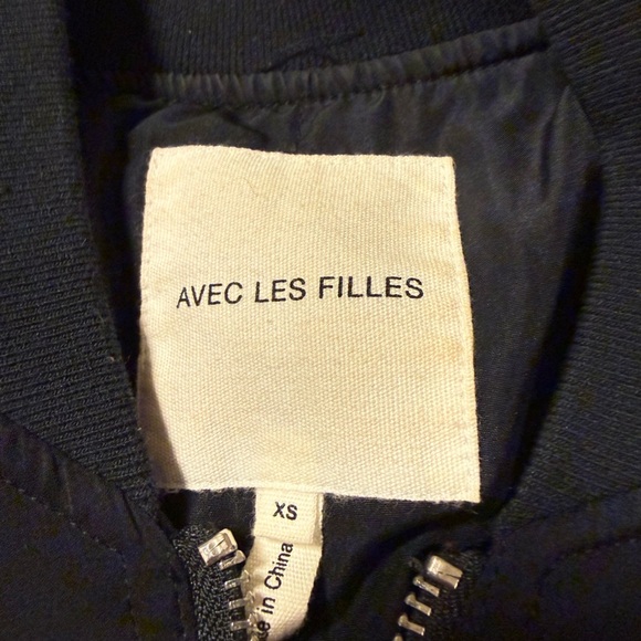 Avec Les Filles Black Bomber Jacket Classic Minimal Chic Coat - Picture 7 of 8